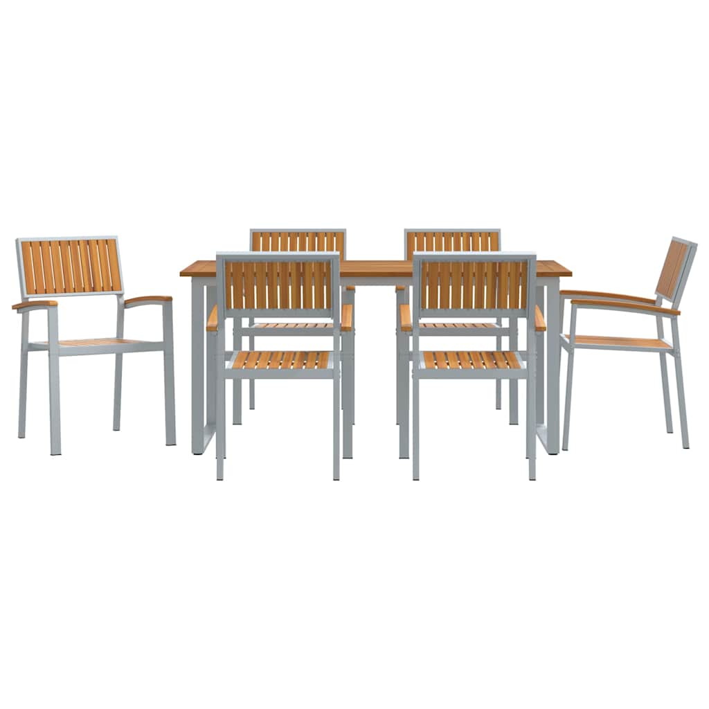 Tuin eettafelset 7 pcs Grijs Massief Acaciahout is nu te koop bij PeponiXL, paradijselijk wonen!