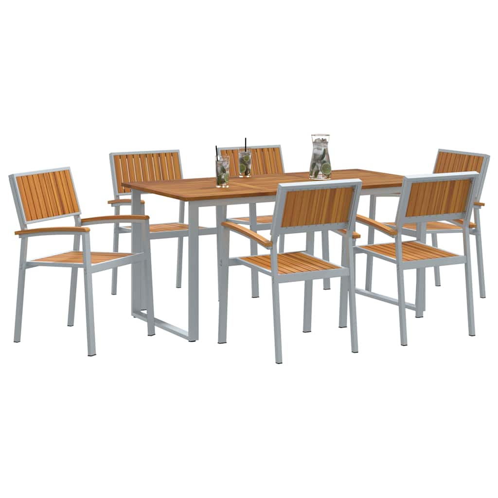 Tuin eettafelset 7 pcs Grijs Massief Acaciahout is nu te koop bij PeponiXL, paradijselijk wonen!
