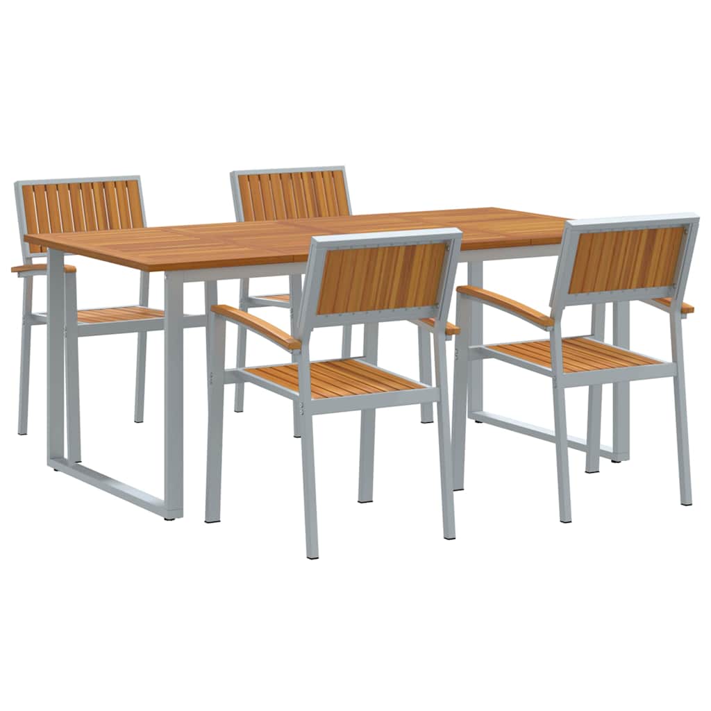 Tuin eettafelset 5 pcs Grijs Massief Acaciahout is nu te koop bij PeponiXL, paradijselijk wonen!