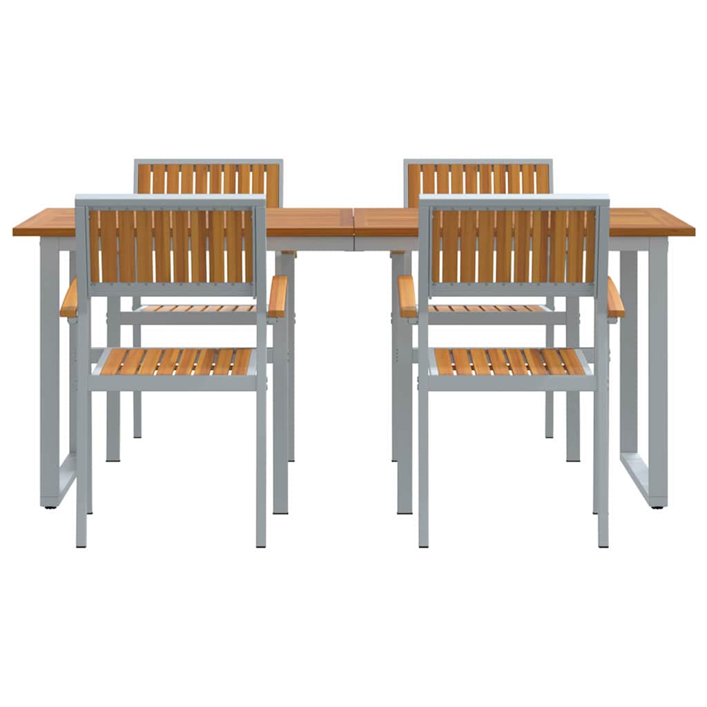 Tuin eettafelset 5 pcs Grijs Massief Acaciahout is nu te koop bij PeponiXL, paradijselijk wonen!