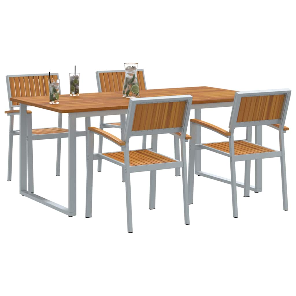 Tuin eettafelset 5 pcs Grijs Massief Acaciahout is nu te koop bij PeponiXL, paradijselijk wonen!