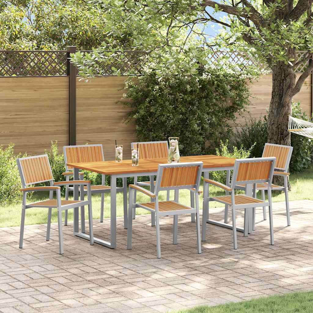 Tuin eettafelset 7 pcs Grijs Massief Acaciahout is nu te koop bij PeponiXL, paradijselijk wonen!
