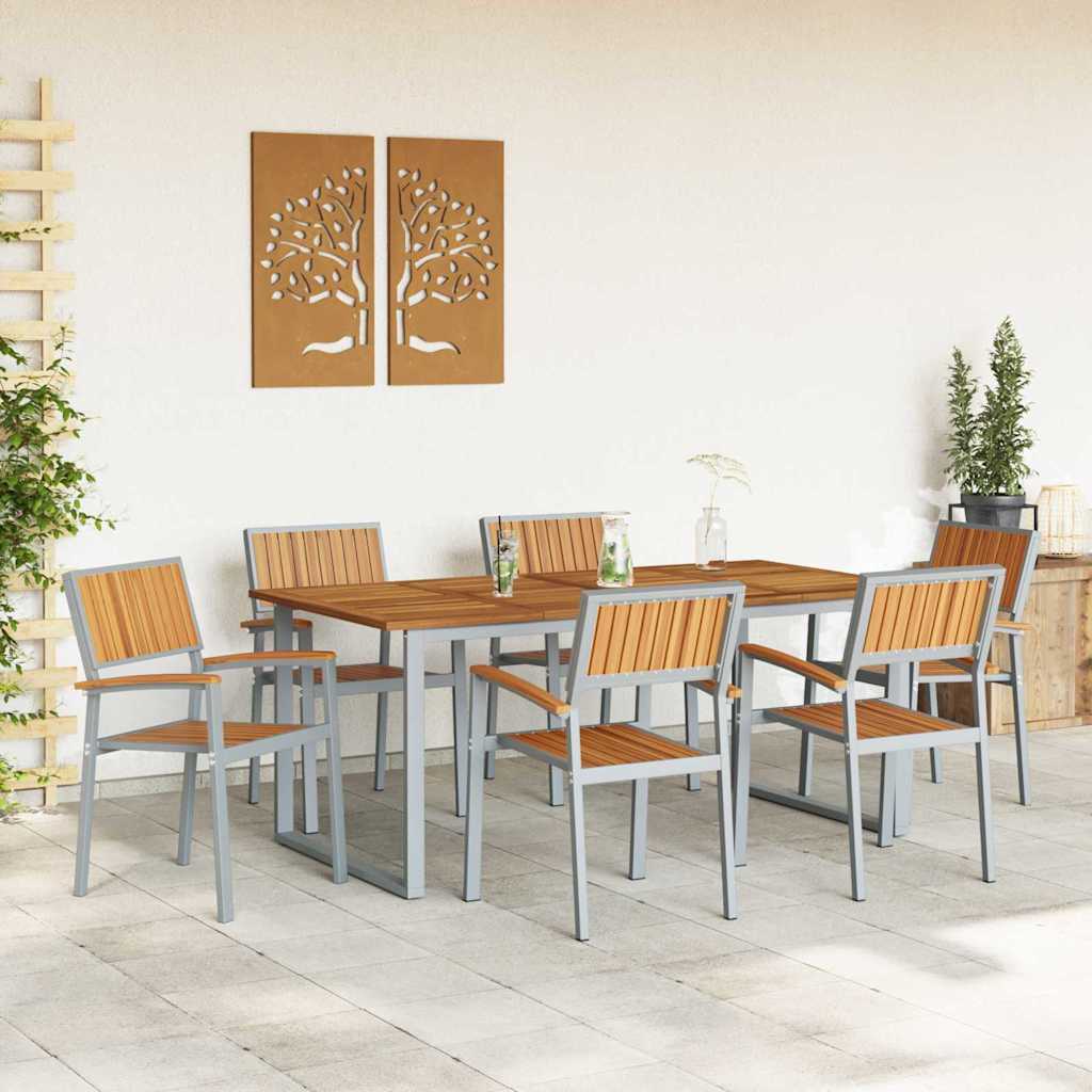 Tuin eettafelset 7 pcs Grijs Massief Acaciahout is nu te koop bij PeponiXL, paradijselijk wonen!