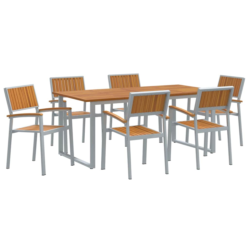 Tuin eettafelset 7 pcs Grijs Massief Acaciahout is nu te koop bij PeponiXL, paradijselijk wonen!