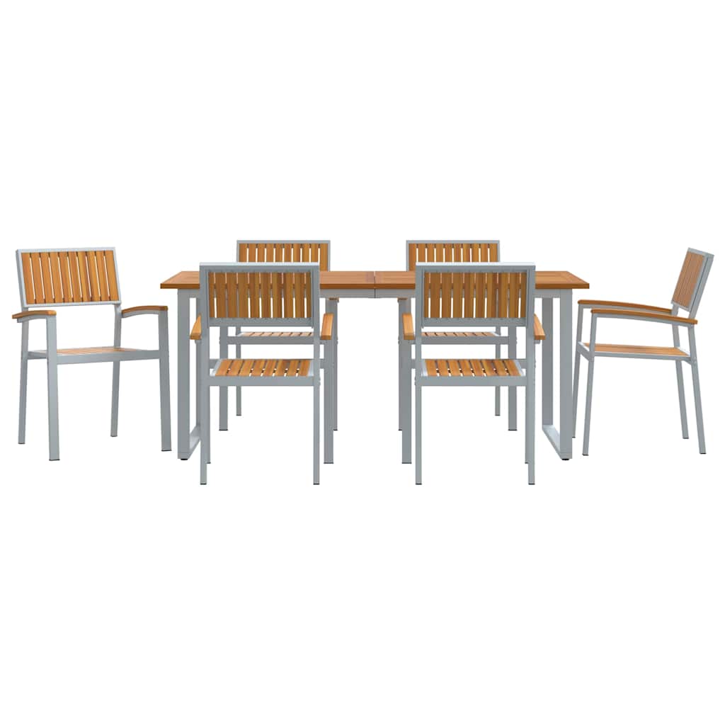 Tuin eettafelset 7 pcs Grijs Massief Acaciahout is nu te koop bij PeponiXL, paradijselijk wonen!