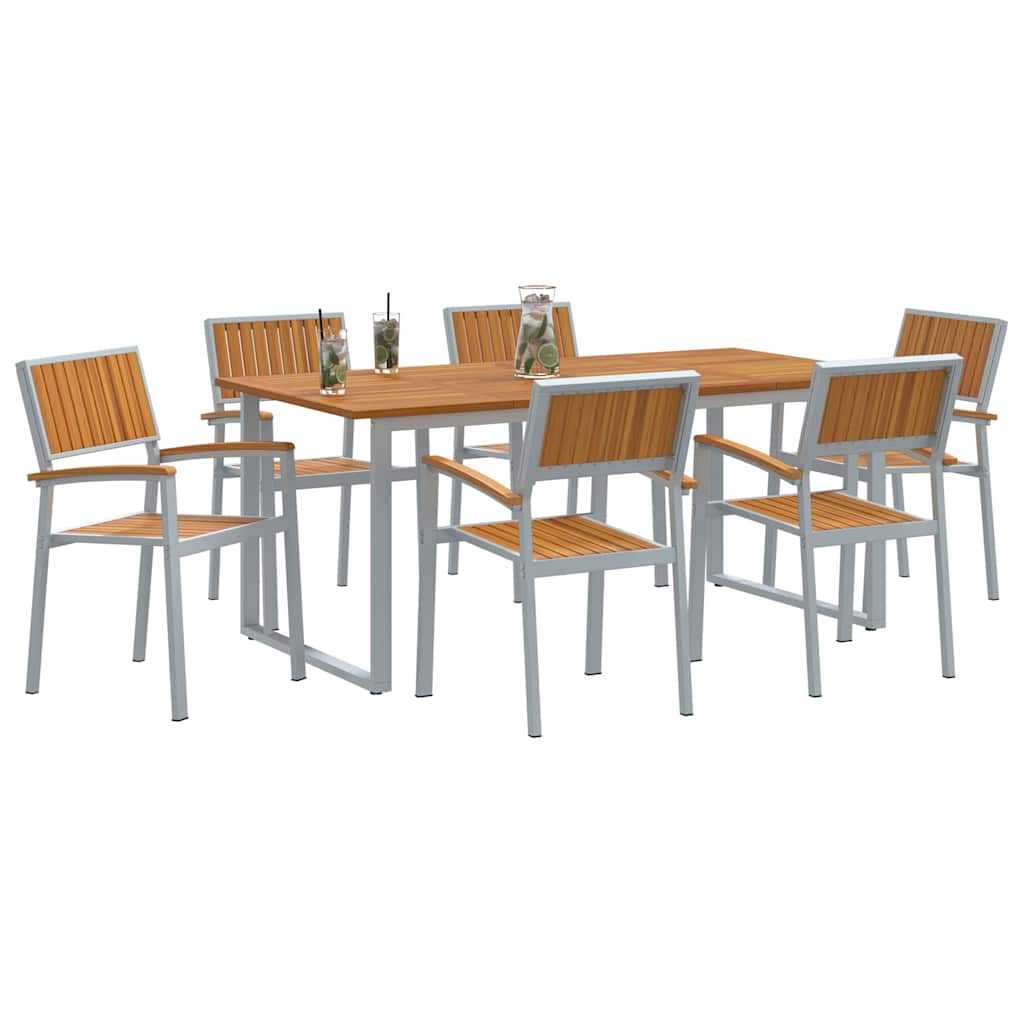 Tuin eettafelset 7 pcs Grijs Massief Acaciahout is nu te koop bij PeponiXL, paradijselijk wonen!
