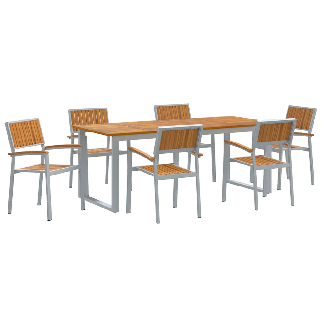 Tuin eettafelset 7 pcs Grijs Massief Acaciahout is nu te koop bij PeponiXL, paradijselijk wonen!