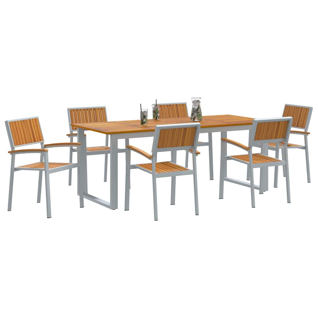 Tuin eettafelset 7 pcs Grijs Massief Acaciahout is nu te koop bij PeponiXL, paradijselijk wonen!