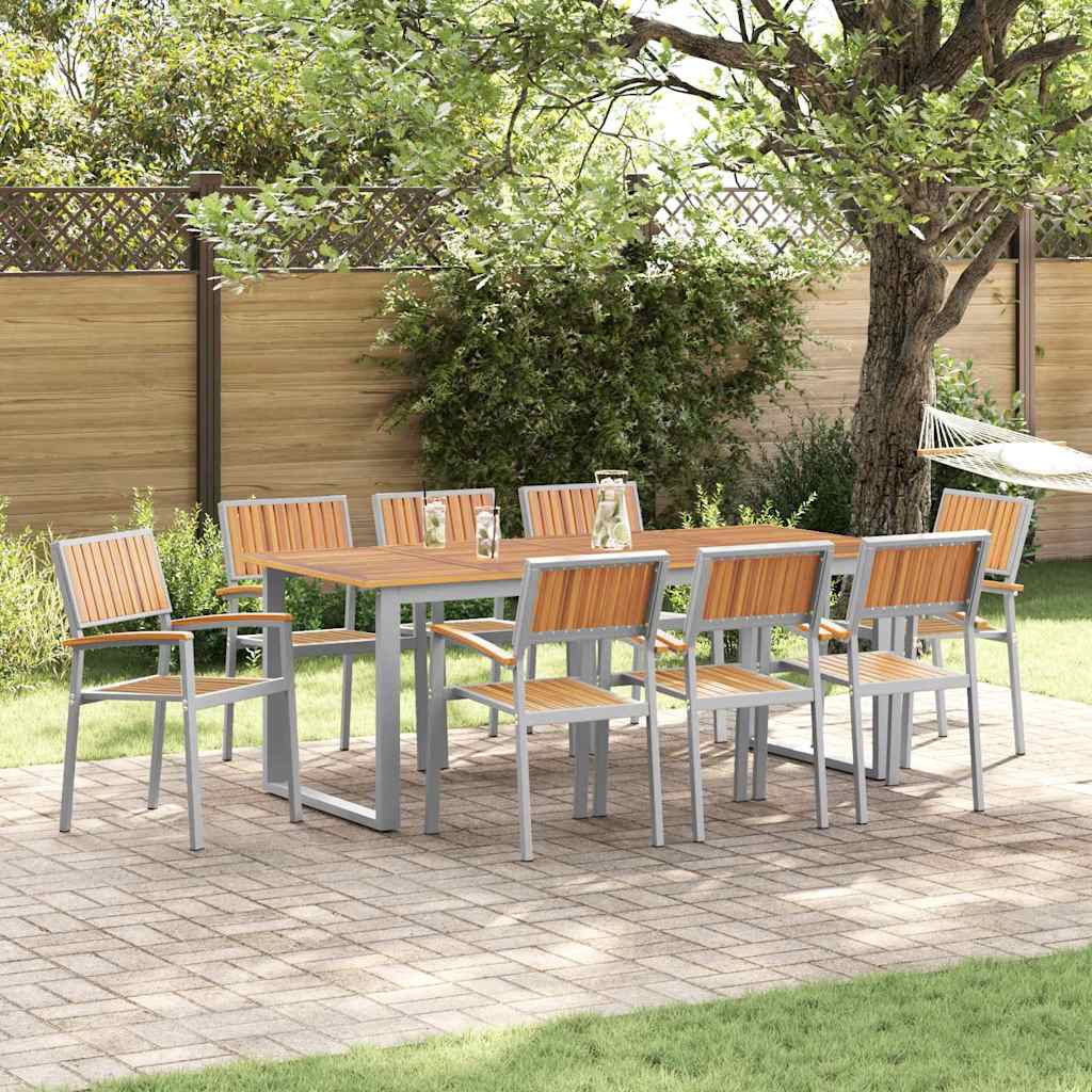 Tuin eettafelset 9 pcs Grijs Massief Acaciahout is nu te koop bij PeponiXL, paradijselijk wonen!