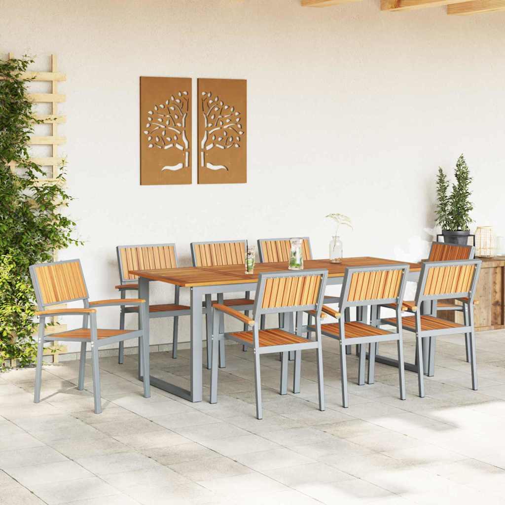 Tuin eettafelset 9 pcs Grijs Massief Acaciahout is nu te koop bij PeponiXL, paradijselijk wonen!