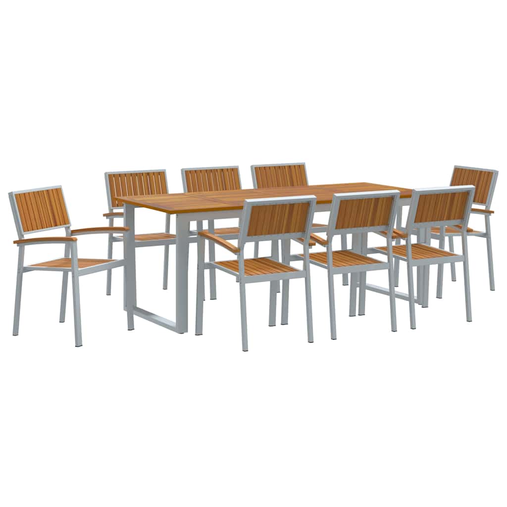 Tuin eettafelset 9 pcs Grijs Massief Acaciahout is nu te koop bij PeponiXL, paradijselijk wonen!