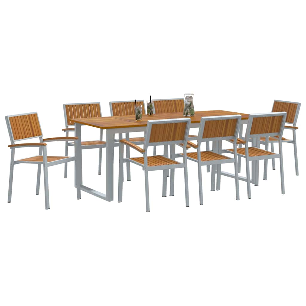 Tuin eettafelset 9 pcs Grijs Massief Acaciahout is nu te koop bij PeponiXL, paradijselijk wonen!