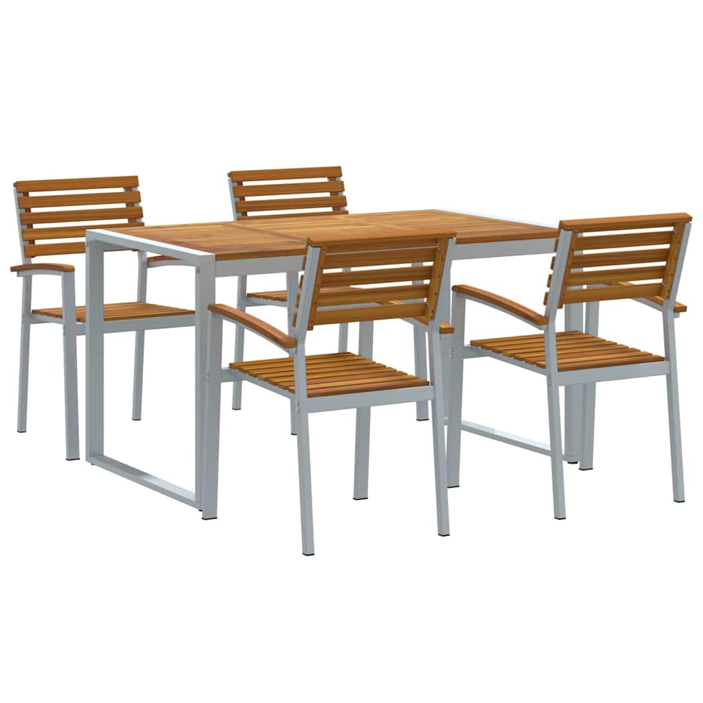 Tuin eettafelset 5 pcs Grijs Massief Acaciahout is nu te koop bij PeponiXL, paradijselijk wonen!