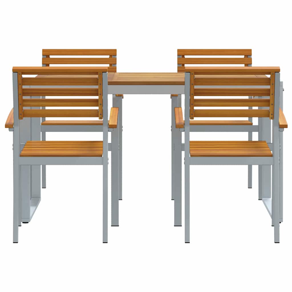 Tuin eettafelset 5 pcs Grijs Massief Acaciahout is nu te koop bij PeponiXL, paradijselijk wonen!
