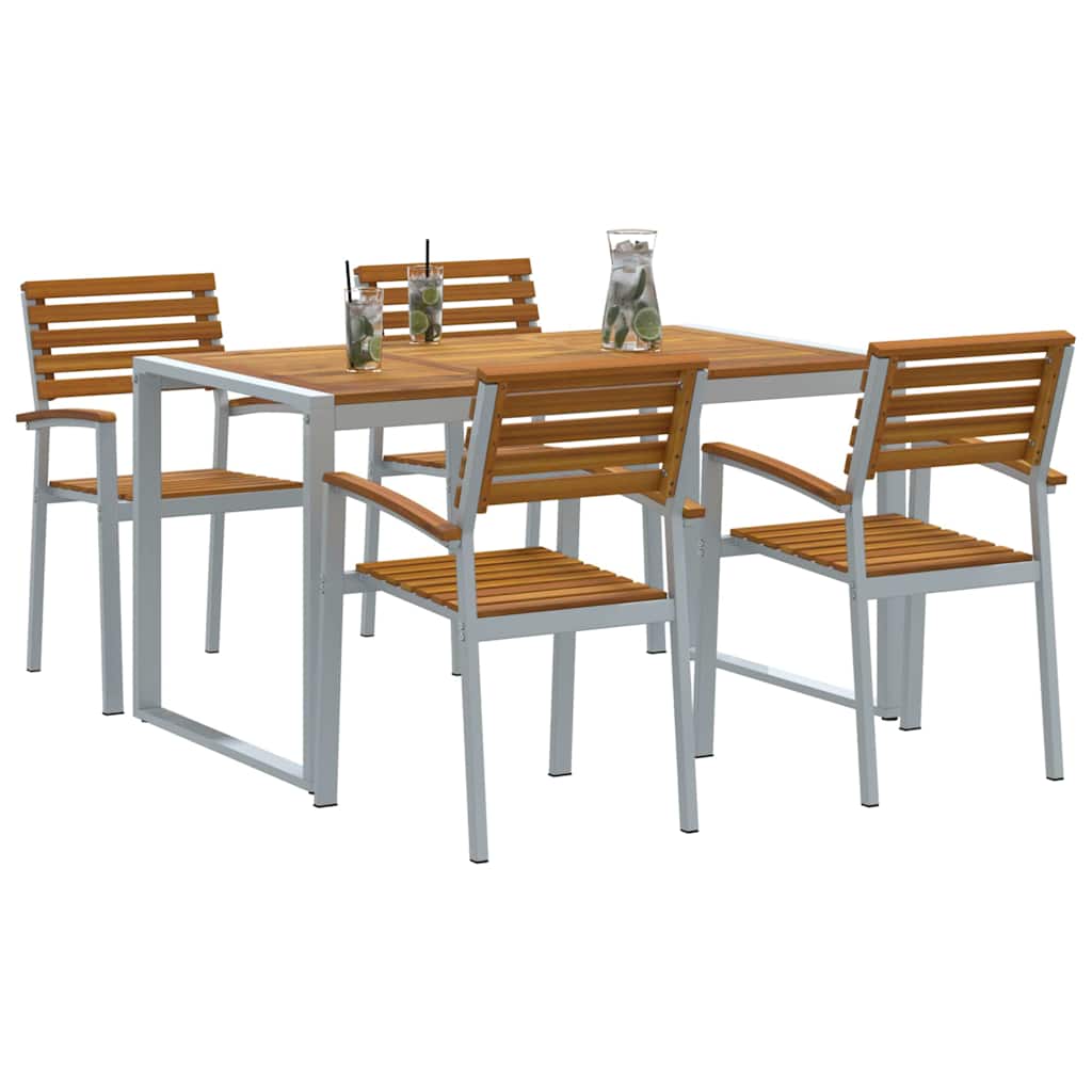 Tuin eettafelset 5 pcs Grijs Massief Acaciahout is nu te koop bij PeponiXL, paradijselijk wonen!