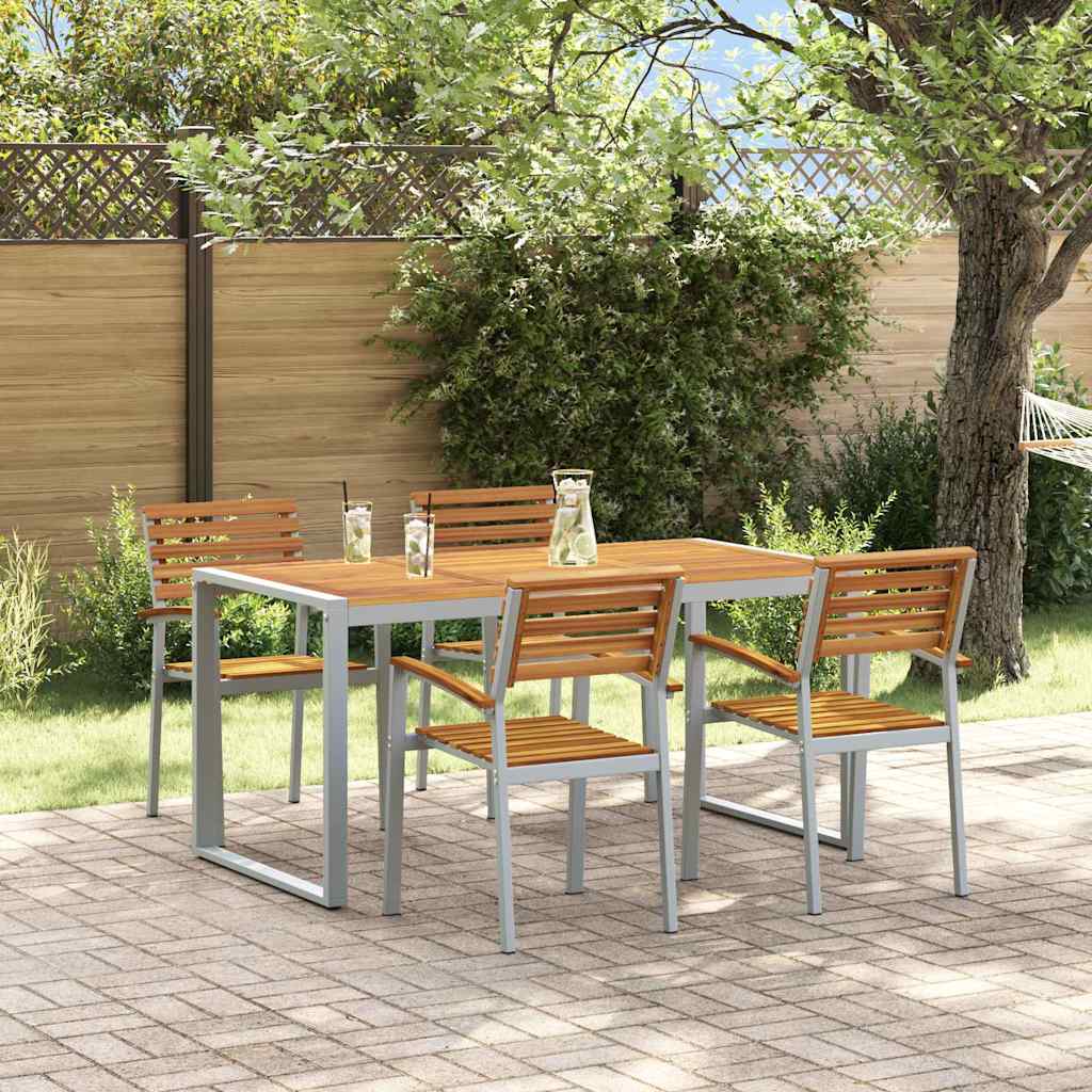 Tuin eettafelset 5 pcs Grijs Massief Acaciahout is nu te koop bij PeponiXL, paradijselijk wonen!