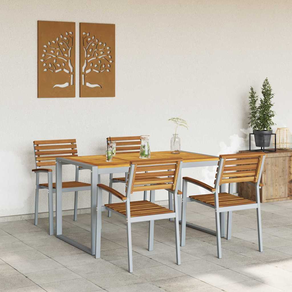 Tuin eettafelset 5 pcs Grijs Massief Acaciahout is nu te koop bij PeponiXL, paradijselijk wonen!