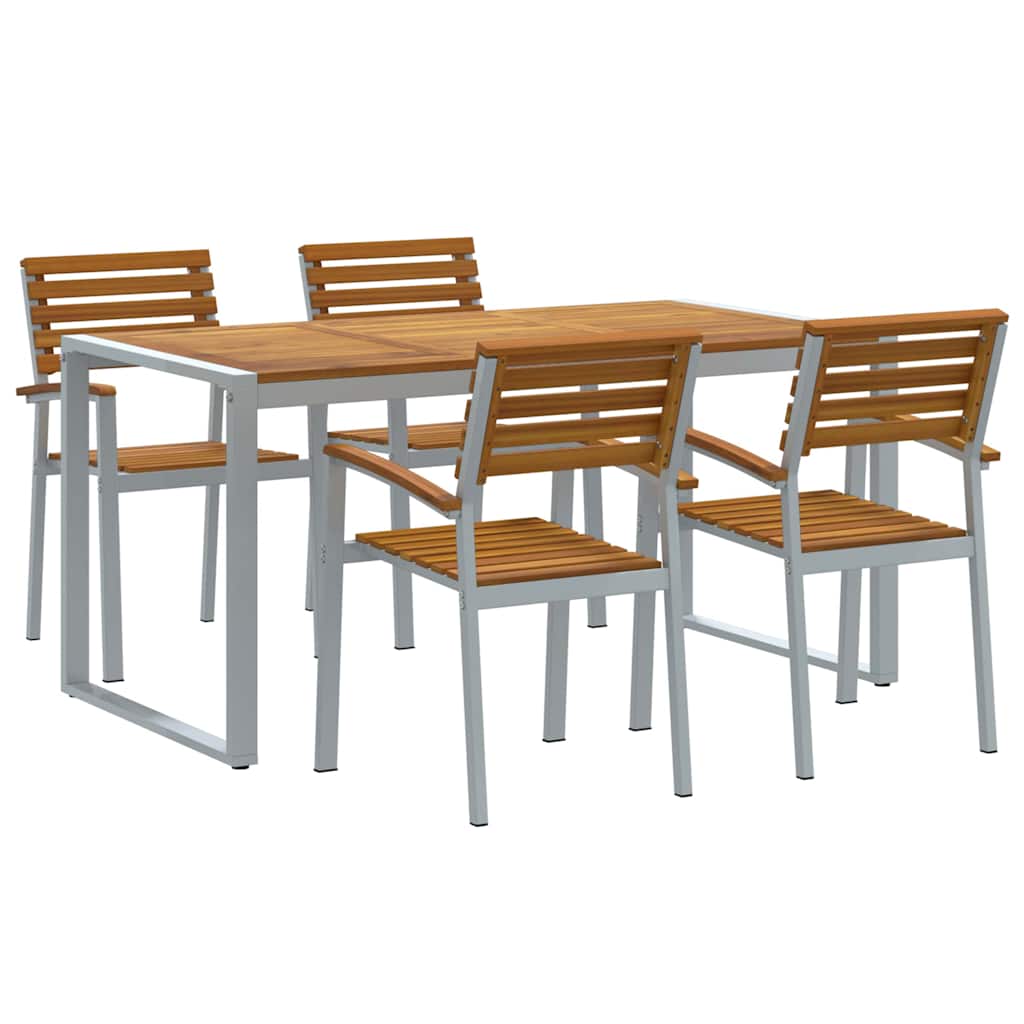 Tuin eettafelset 5 pcs Grijs Massief Acaciahout is nu te koop bij PeponiXL, paradijselijk wonen!