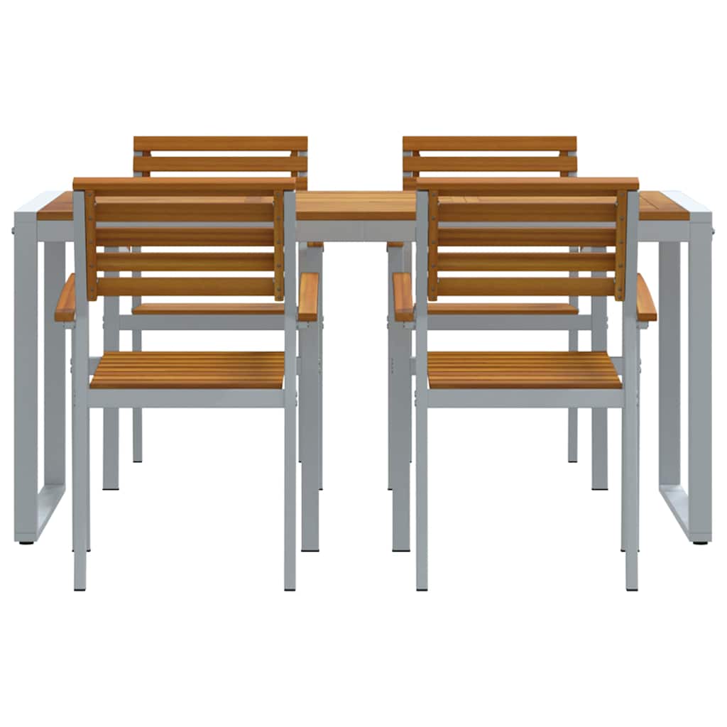 Tuin eettafelset 5 pcs Grijs Massief Acaciahout is nu te koop bij PeponiXL, paradijselijk wonen!