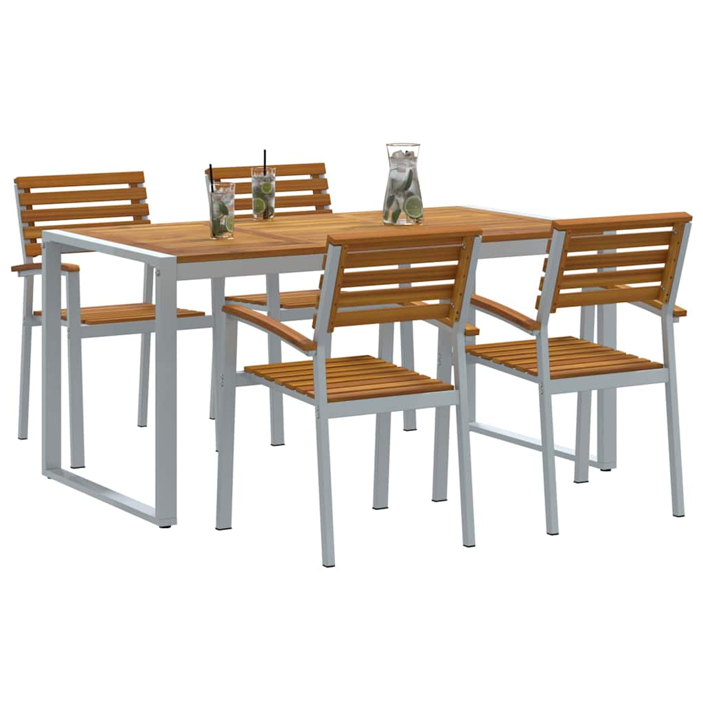 Tuin eettafelset 5 pcs Grijs Massief Acaciahout is nu te koop bij PeponiXL, paradijselijk wonen!