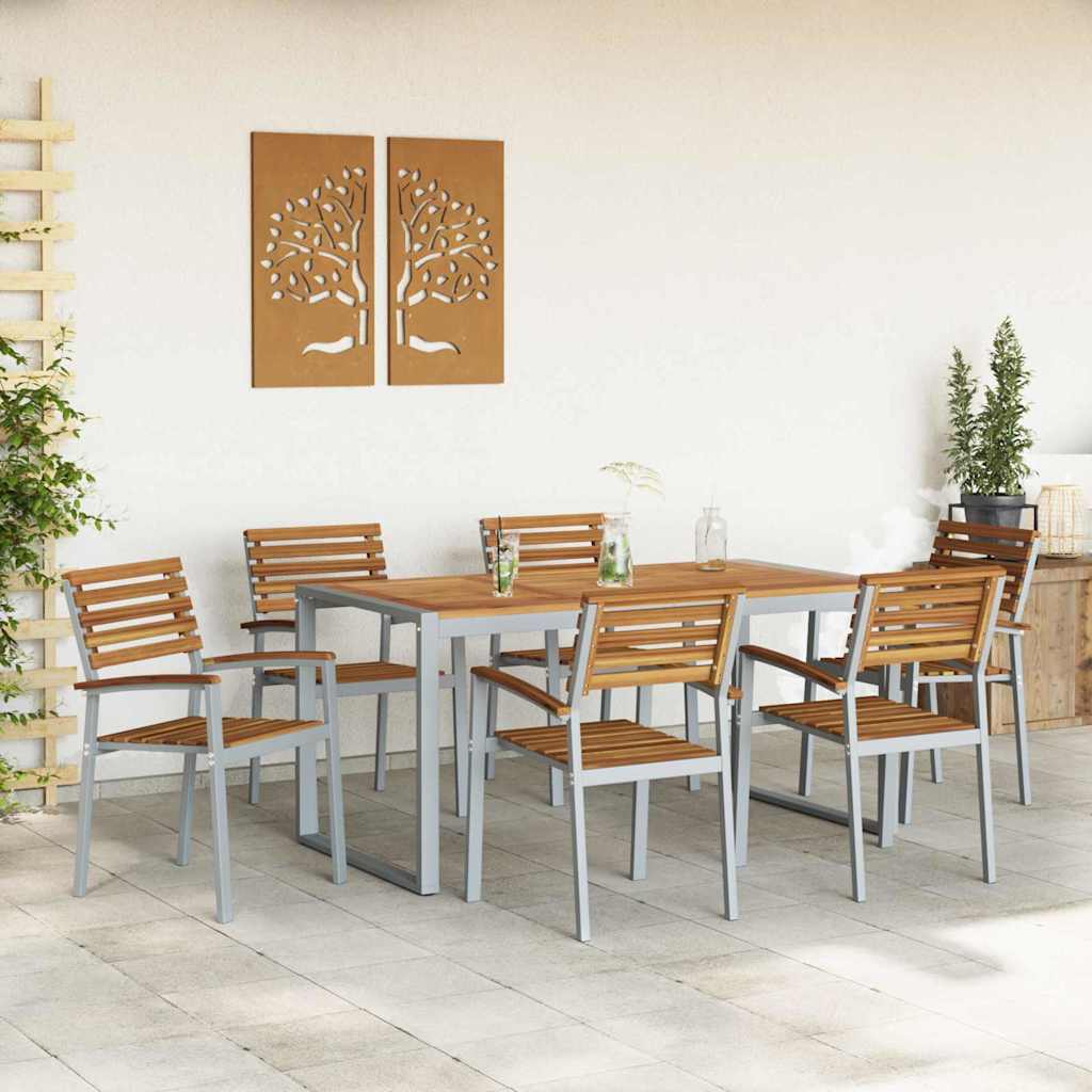 Tuin eettafelset 7 pcs Grijs Massief Acaciahout is nu te koop bij PeponiXL, paradijselijk wonen!