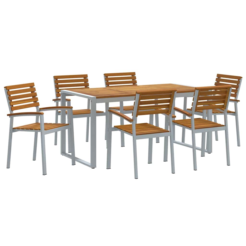 Tuin eettafelset 7 pcs Grijs Massief Acaciahout is nu te koop bij PeponiXL, paradijselijk wonen!