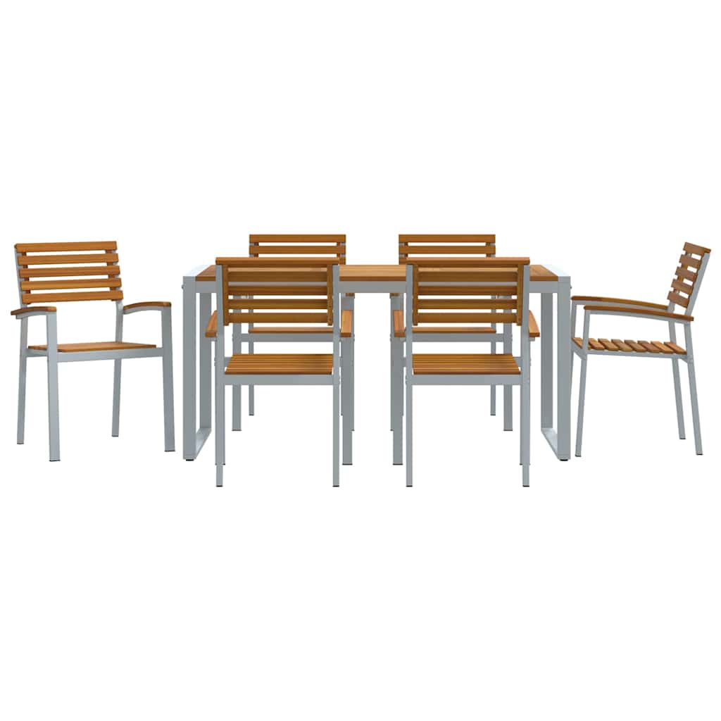 Tuin eettafelset 7 pcs Grijs Massief Acaciahout is nu te koop bij PeponiXL, paradijselijk wonen!