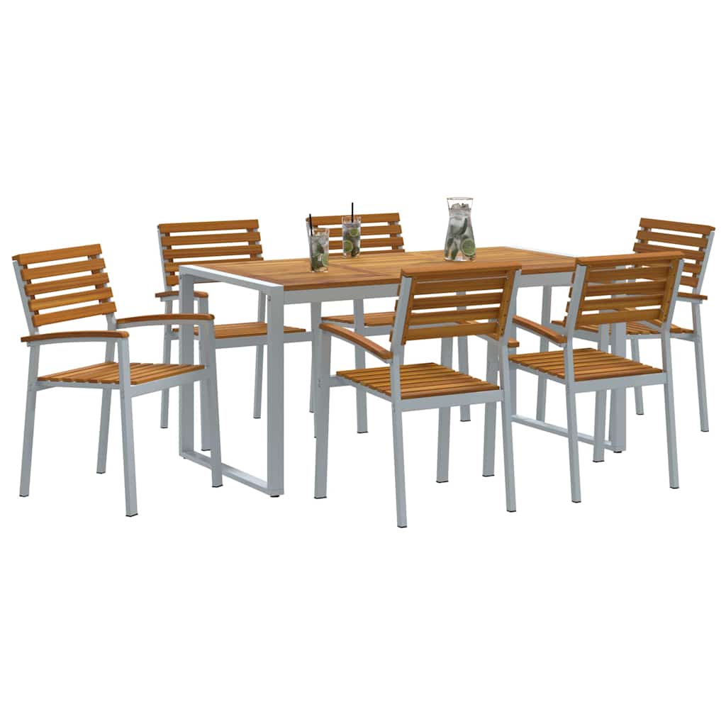 Tuin eettafelset 7 pcs Grijs Massief Acaciahout is nu te koop bij PeponiXL, paradijselijk wonen!