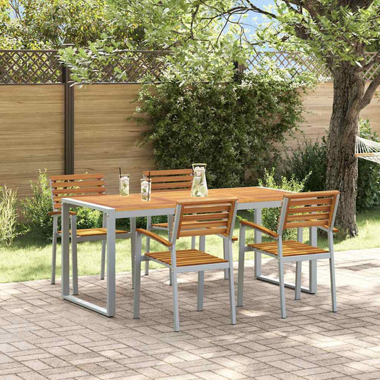 Tuin eettafelset 5 pcs Grijs Massief Acaciahout is nu te koop bij PeponiXL, paradijselijk wonen!