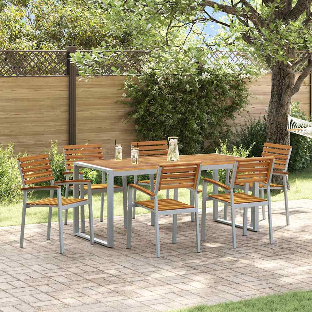 Tuin eettafelset 7 pcs Grijs Massief Acaciahout is nu te koop bij PeponiXL, paradijselijk wonen!