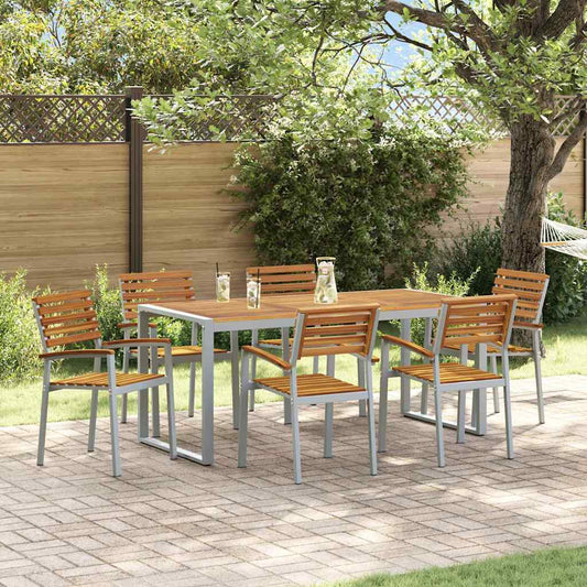 Tuin eettafelset 7 pcs Grijs Massief Acaciahout is nu te koop bij PeponiXL, paradijselijk wonen!