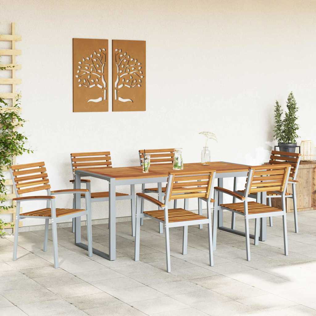 Tuin eettafelset 7 pcs Grijs Massief Acaciahout is nu te koop bij PeponiXL, paradijselijk wonen!