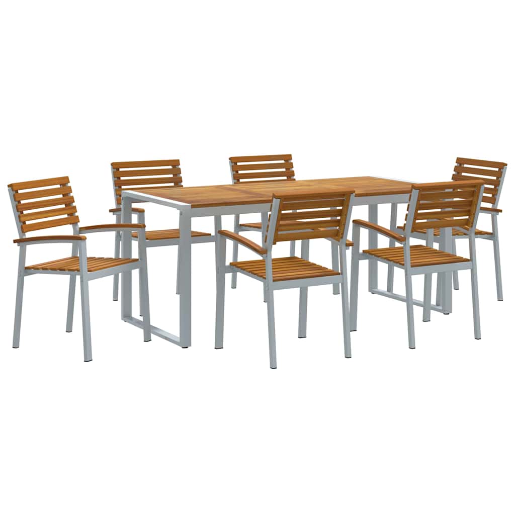Tuin eettafelset 7 pcs Grijs Massief Acaciahout is nu te koop bij PeponiXL, paradijselijk wonen!