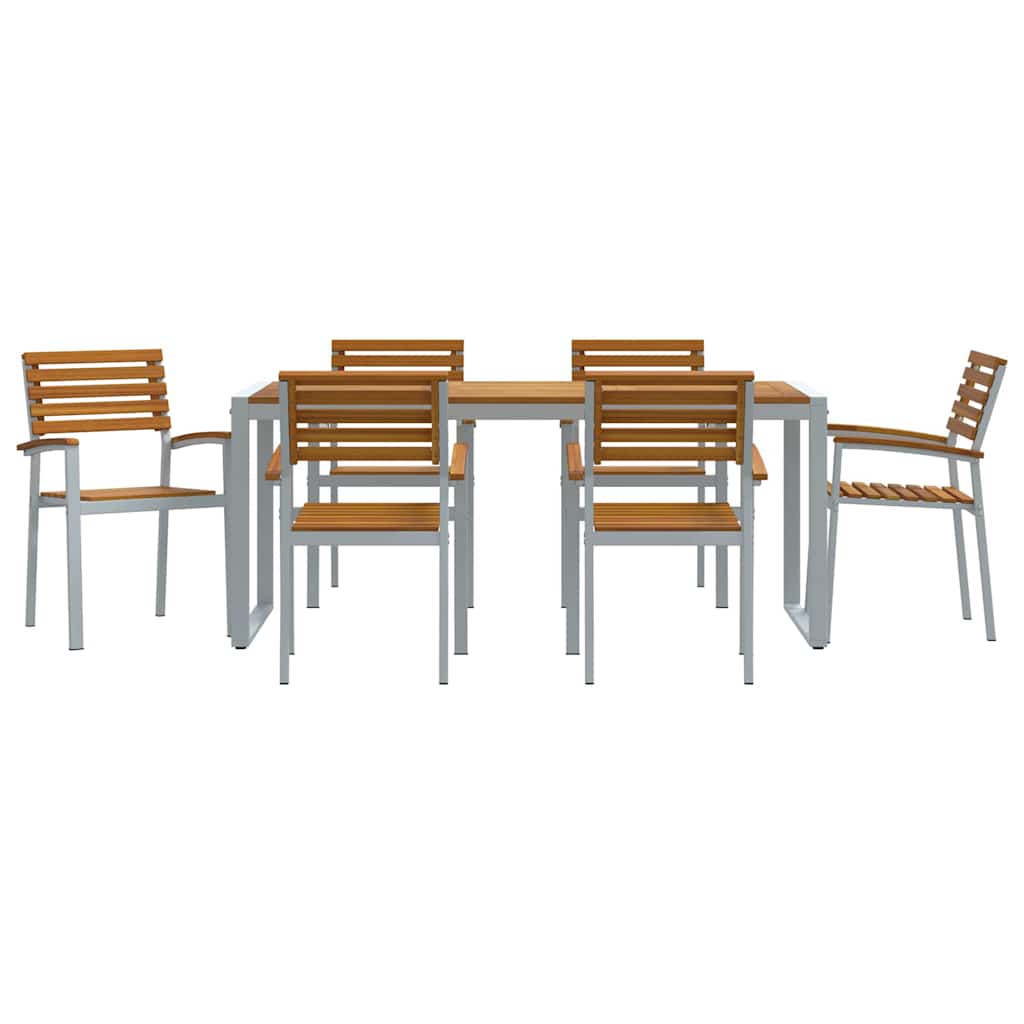 Tuin eettafelset 7 pcs Grijs Massief Acaciahout is nu te koop bij PeponiXL, paradijselijk wonen!