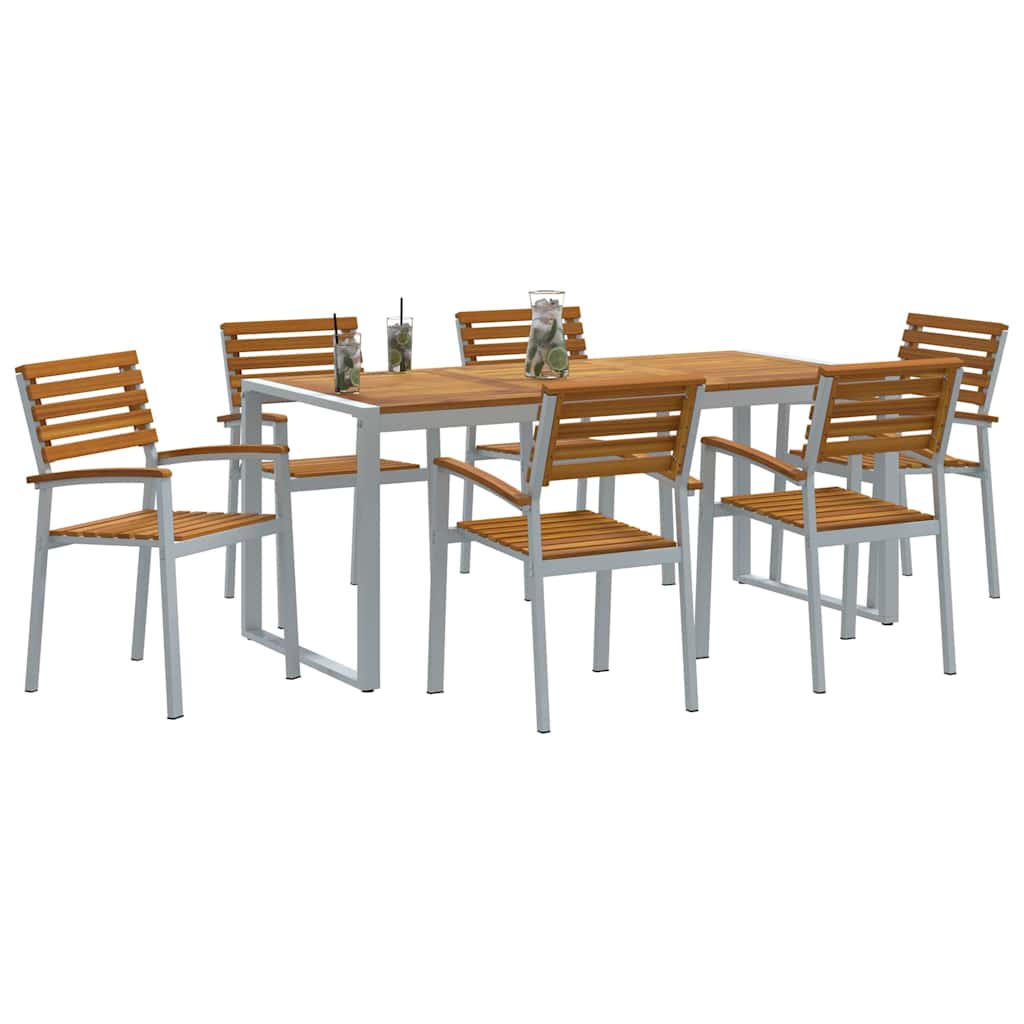 Tuin eettafelset 7 pcs Grijs Massief Acaciahout is nu te koop bij PeponiXL, paradijselijk wonen!