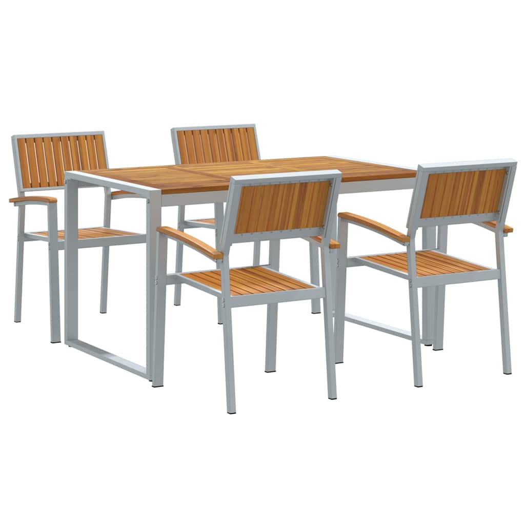 Tuin eettafelset 5 pcs Grijs Massief Acaciahout is nu te koop bij PeponiXL, paradijselijk wonen!