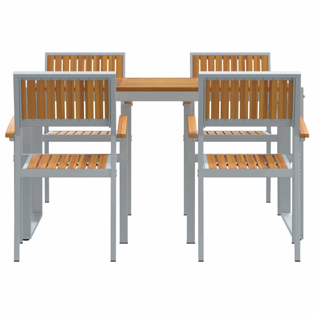 Tuin eettafelset 5 pcs Grijs Massief Acaciahout is nu te koop bij PeponiXL, paradijselijk wonen!