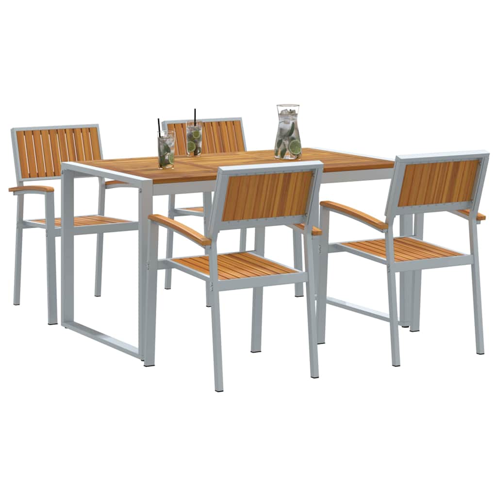 Tuin eettafelset 5 pcs Grijs Massief Acaciahout is nu te koop bij PeponiXL, paradijselijk wonen!