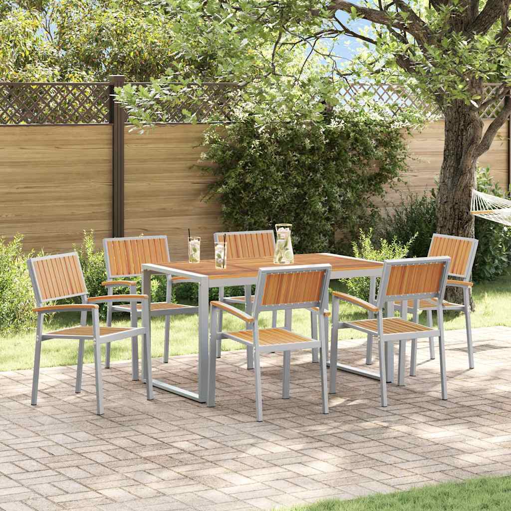 Tuin eettafelset 7 pcs Grijs Massief Acaciahout is nu te koop bij PeponiXL, paradijselijk wonen!