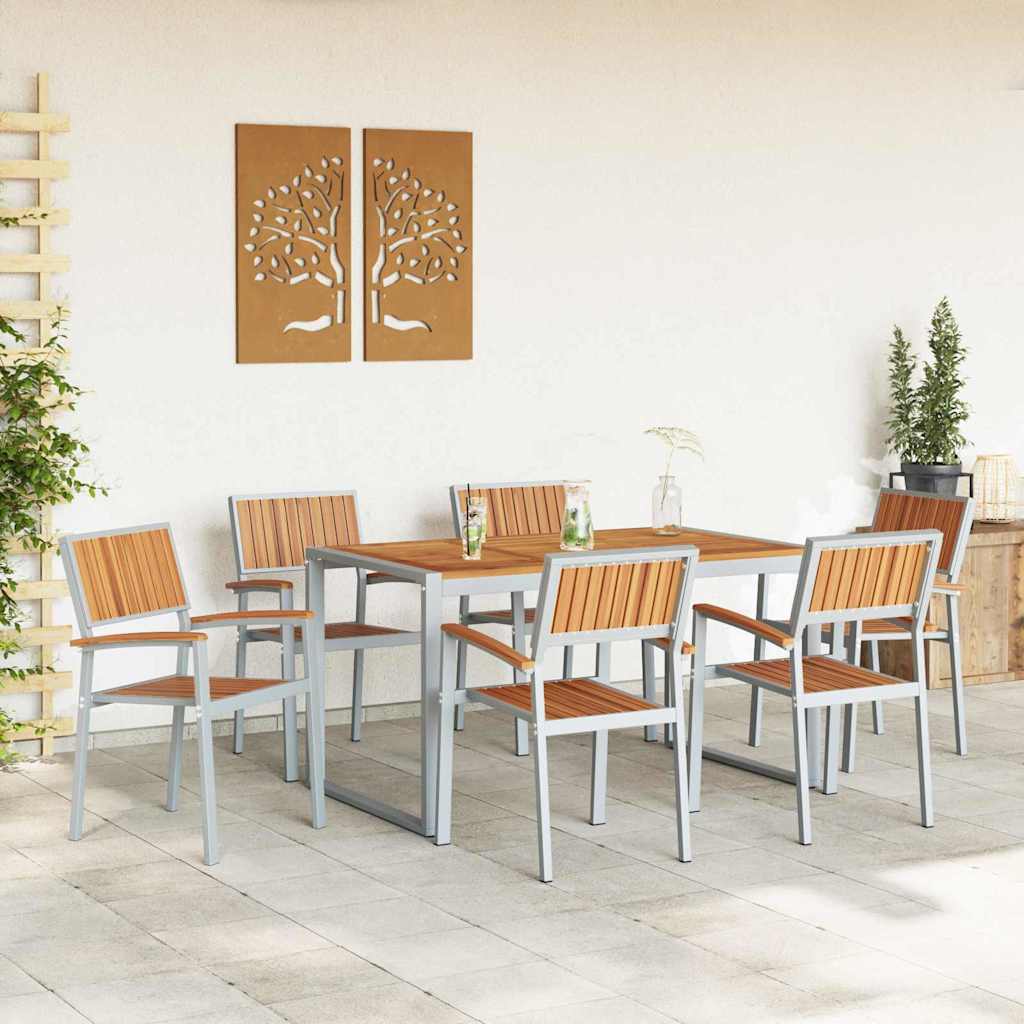 Tuin eettafelset 7 pcs Grijs Massief Acaciahout is nu te koop bij PeponiXL, paradijselijk wonen!