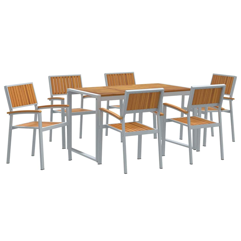 Tuin eettafelset 7 pcs Grijs Massief Acaciahout is nu te koop bij PeponiXL, paradijselijk wonen!