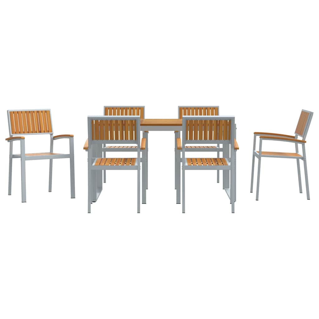Tuin eettafelset 7 pcs Grijs Massief Acaciahout is nu te koop bij PeponiXL, paradijselijk wonen!