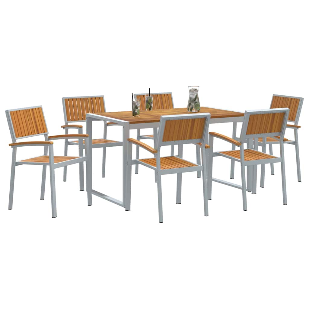 Tuin eettafelset 7 pcs Grijs Massief Acaciahout is nu te koop bij PeponiXL, paradijselijk wonen!