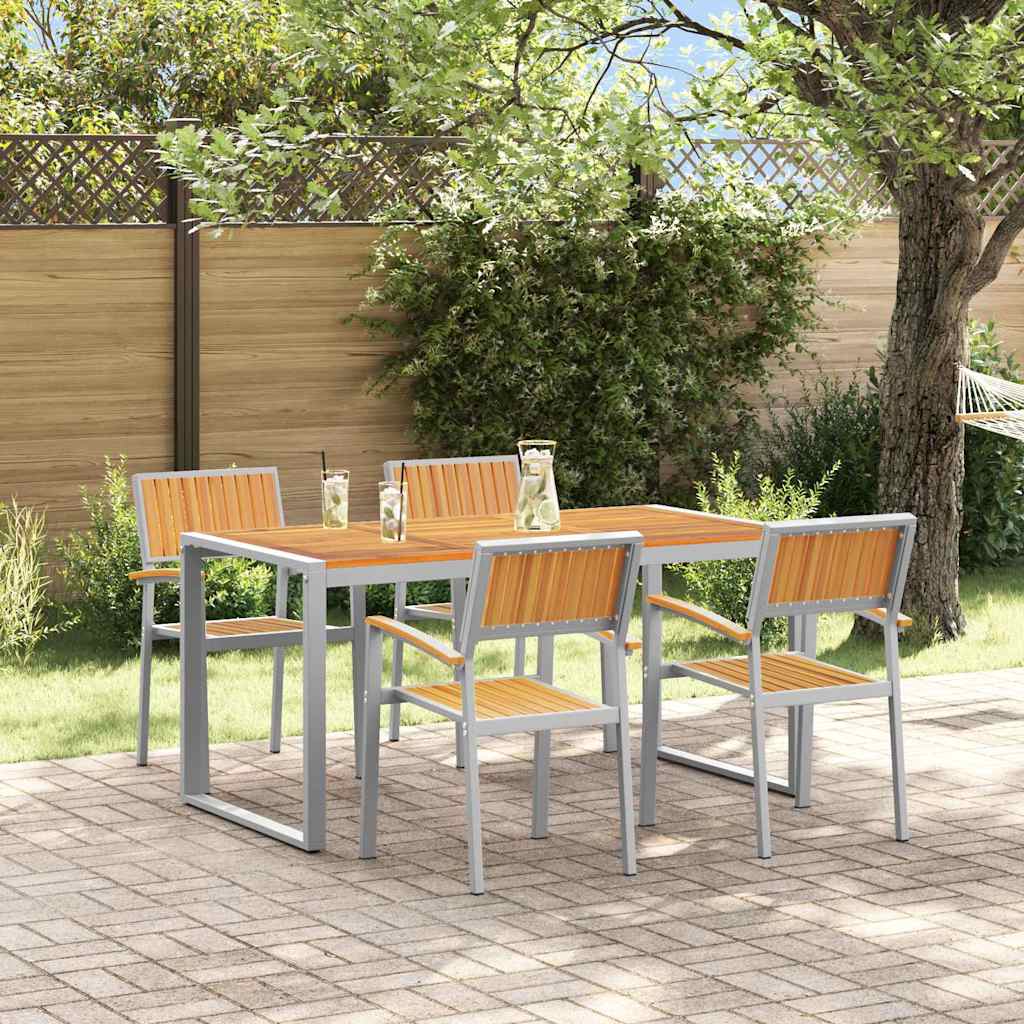 Tuin eettafelset 5 pcs Grijs Massief Acaciahout is nu te koop bij PeponiXL, paradijselijk wonen!