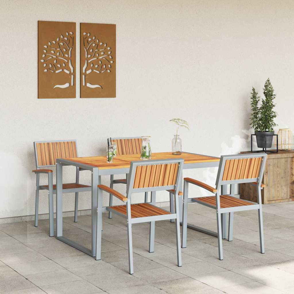Tuin eettafelset 5 pcs Grijs Massief Acaciahout is nu te koop bij PeponiXL, paradijselijk wonen!