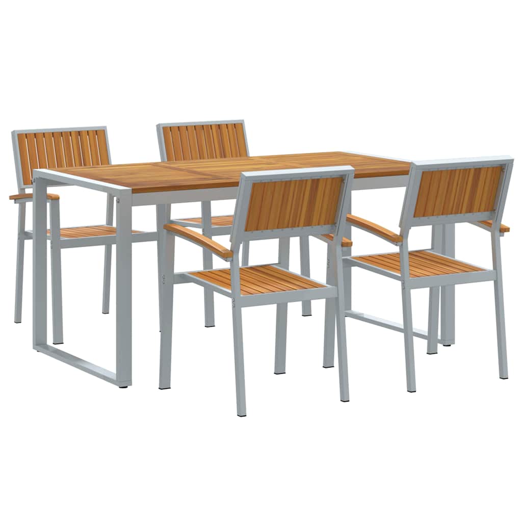 Tuin eettafelset 5 pcs Grijs Massief Acaciahout is nu te koop bij PeponiXL, paradijselijk wonen!