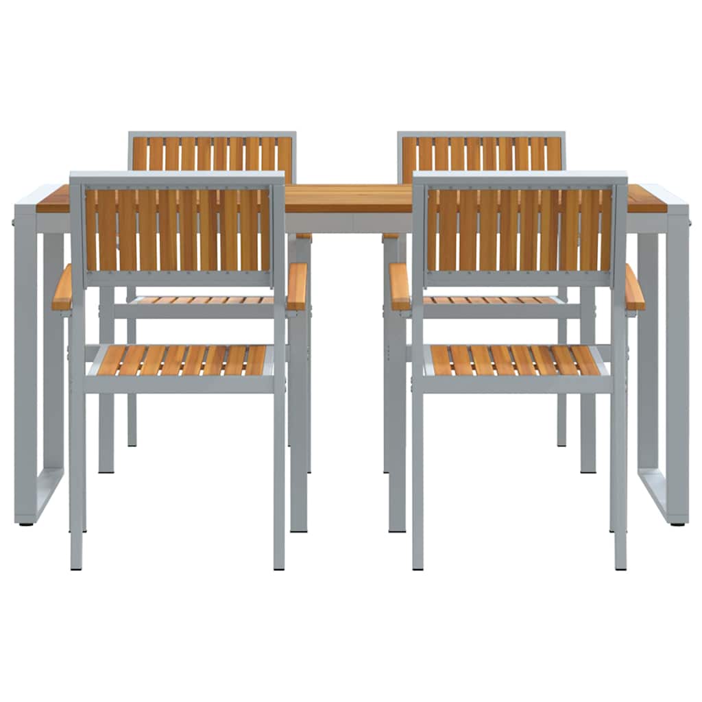Tuin eettafelset 5 pcs Grijs Massief Acaciahout is nu te koop bij PeponiXL, paradijselijk wonen!
