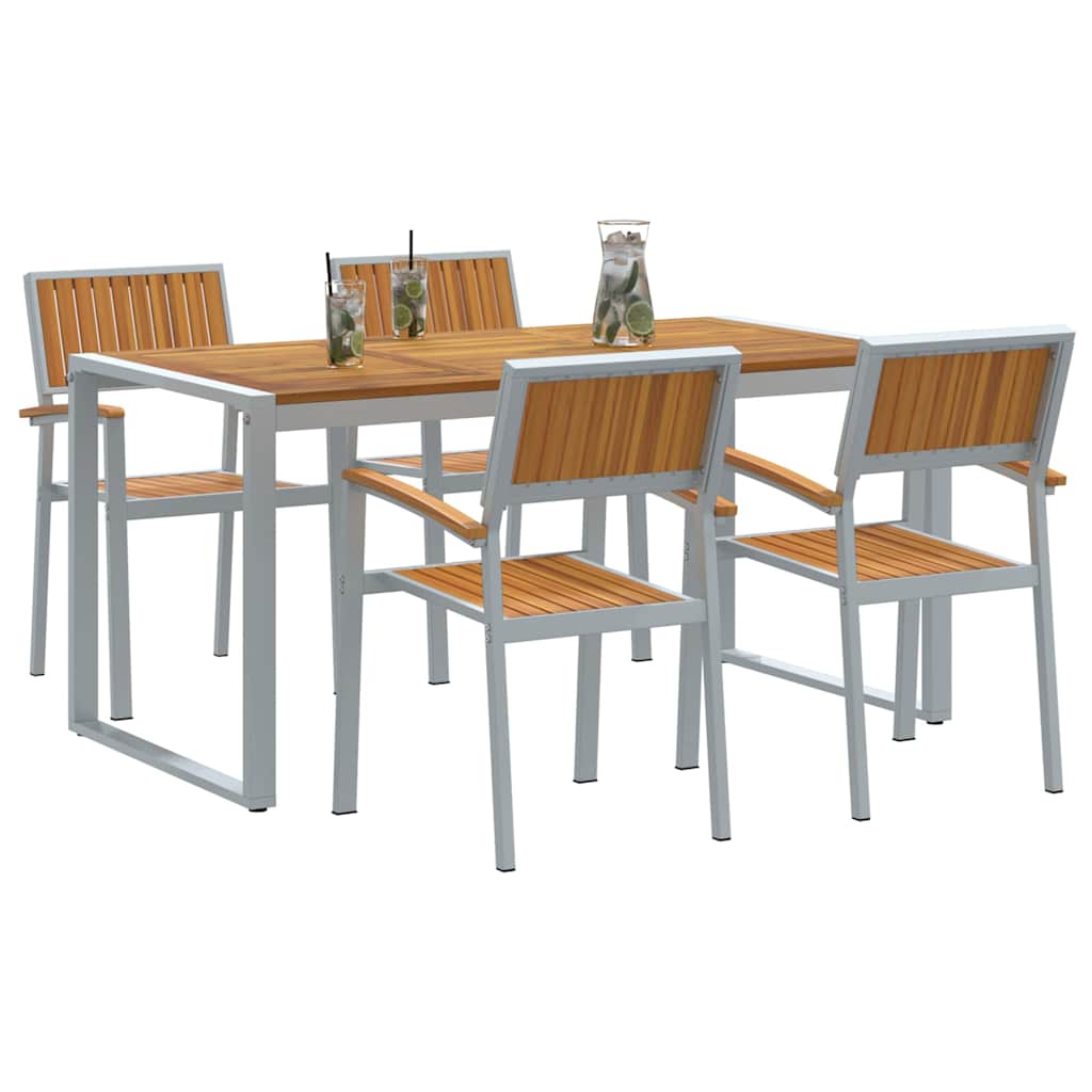 Tuin eettafelset 5 pcs Grijs Massief Acaciahout is nu te koop bij PeponiXL, paradijselijk wonen!