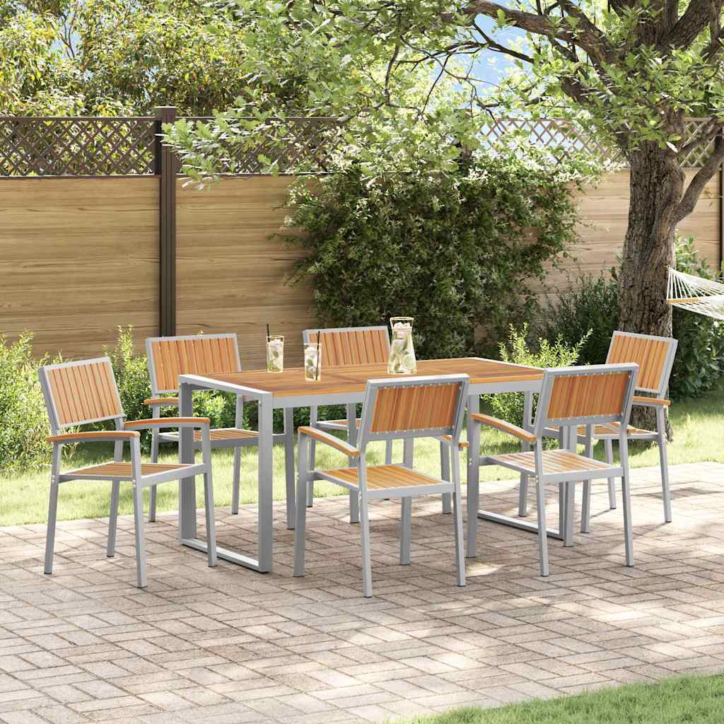 Tuin eettafelset 7 pcs Grijs Massief Acaciahout is nu te koop bij PeponiXL, paradijselijk wonen!