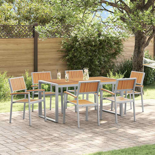 Tuin eettafelset 7 pcs Grijs Massief Acaciahout is nu te koop bij PeponiXL, paradijselijk wonen!